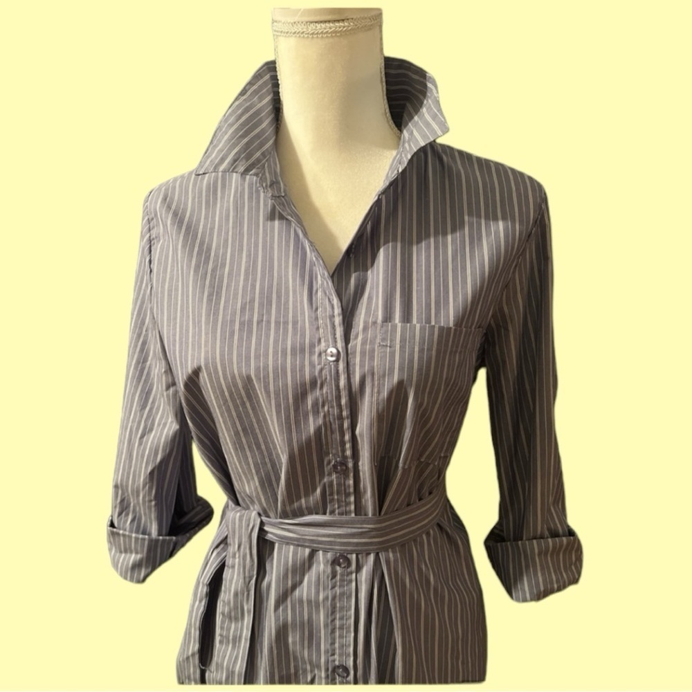 PINK ROSE- Button up Tie, Striped Shirt Dress, Stylish and Casual Design, NEW - Picture 2 of 4